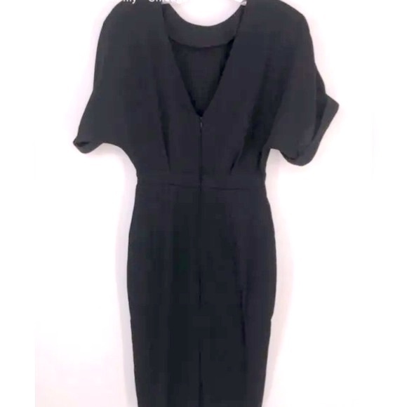 NWT [ASOS] Wiggle Pleated Midi Cap Sleeve Scoop Neck Black Dress Women’s Sz 2 - Picture 6 of 12